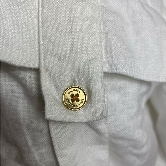 Women's White Michael Kors Button-Up Top blouse w/roll up sleeves - Picture 5 of 9